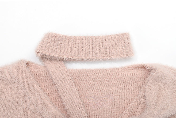 Autumn and Winter Sweet Girl Pink Knitting Two-piece Set