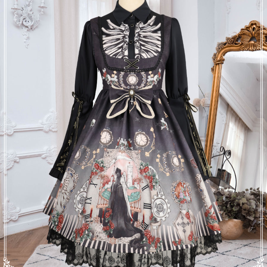 Vintage Gothic Lolita Jumper Skirt and Long-sleeved Shirt