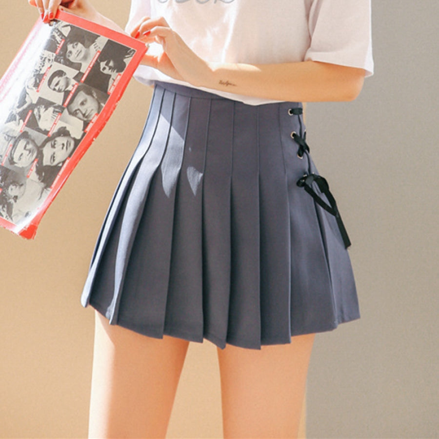 Energetic Short Pleated School Girl Lace-Up Skirts Blue / S Skirt