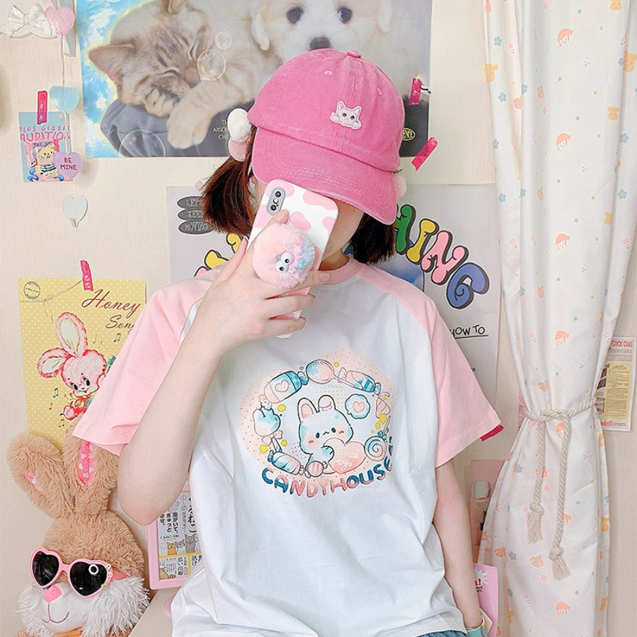 Japanese Cartoon Printed Short-sleeved Top