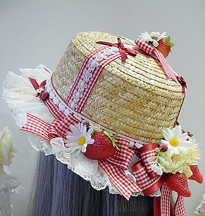 Sweet and Lovely Lolita Strawberry Straw Hat Sets