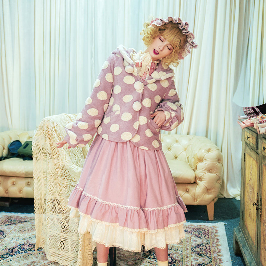 Autumn Winter Woolen Lolita Dot Coat