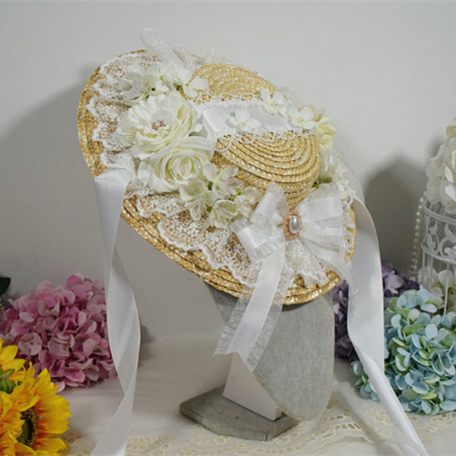 Original Elegant and Classic Lolita Flowers Straw Hat