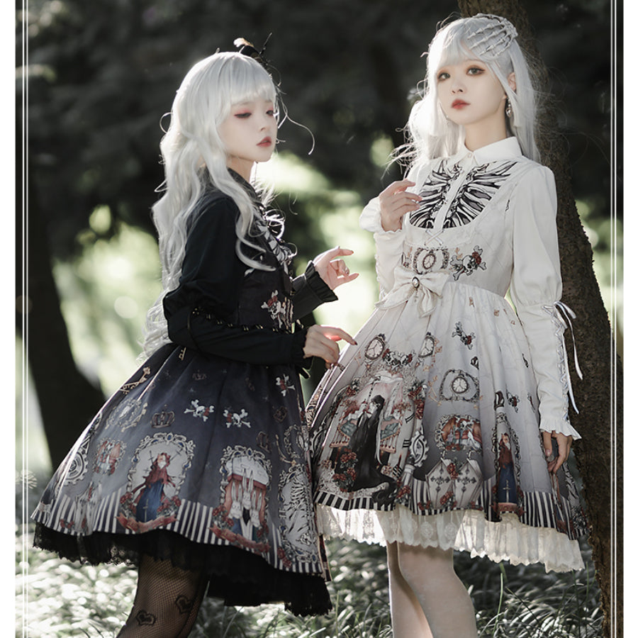 Vintage Gothic Lolita Jumper Skirt and Long-sleeved Shirt