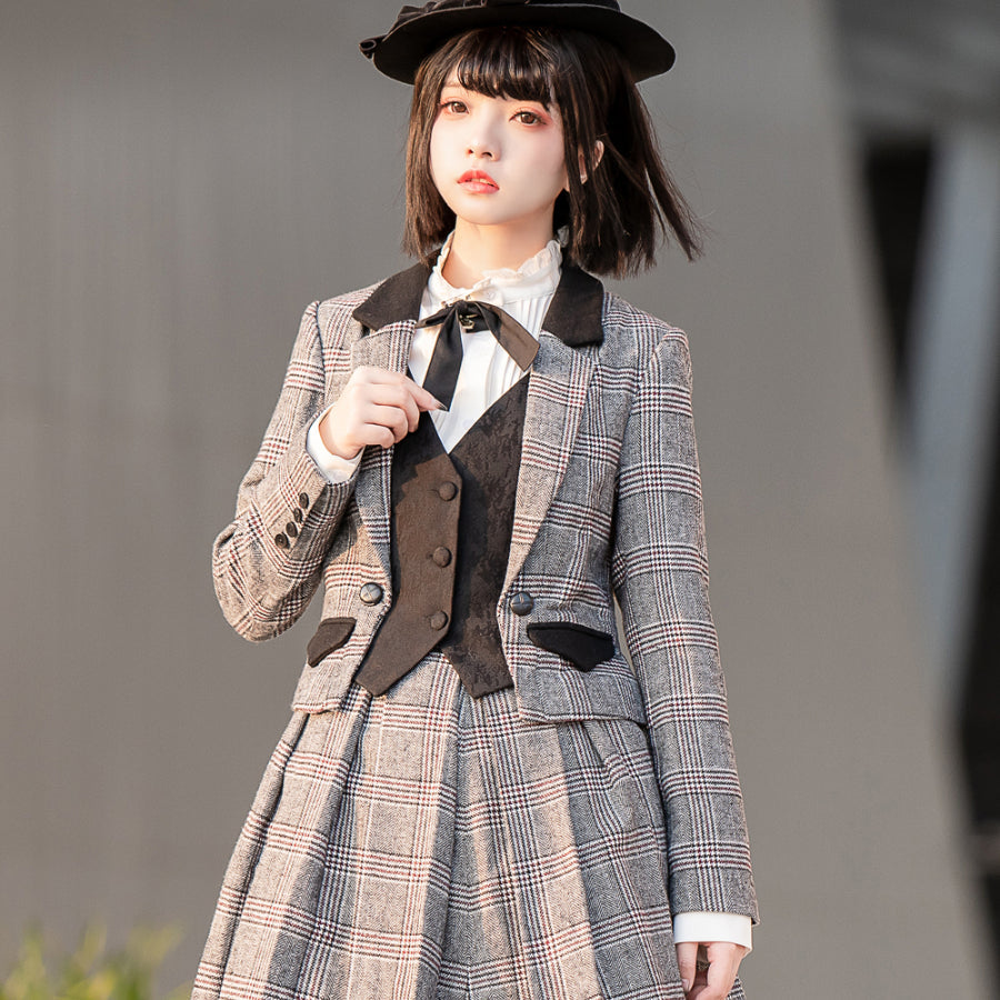 Vintage Girl Lolita Woolen Plaid Coat