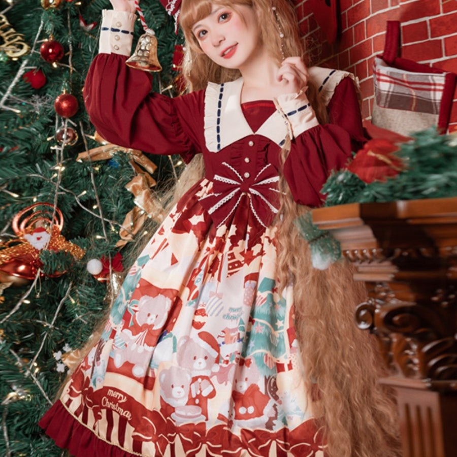 Christmas Bear Lovely and Sweet Lolita Long-sleeve Dress