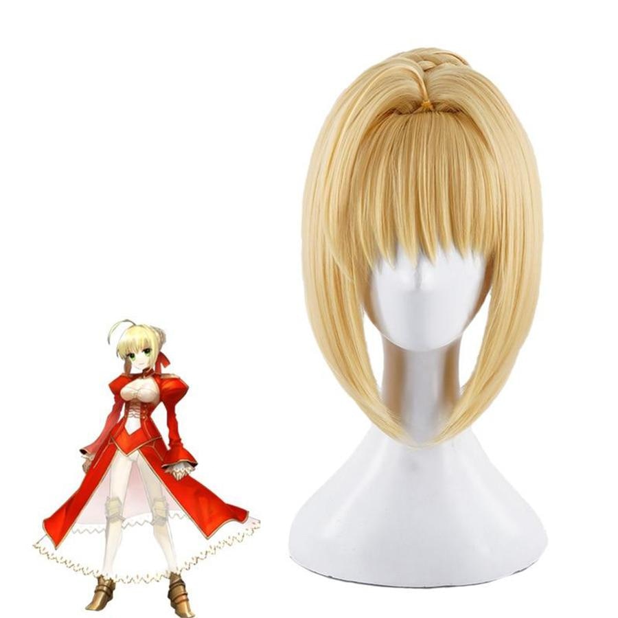 cosfun Fate EXTRA Nero Red Saber Cosplay Wig Bread Updo Bun for Party