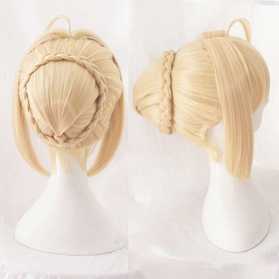 cosfun Fate stay night Saber Cosplay Wig Bread Updo Bun