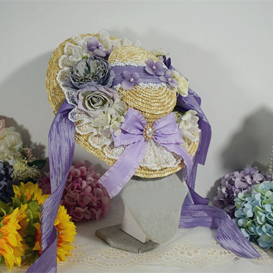 Original Elegant and Classic Lolita Flowers Straw Hat