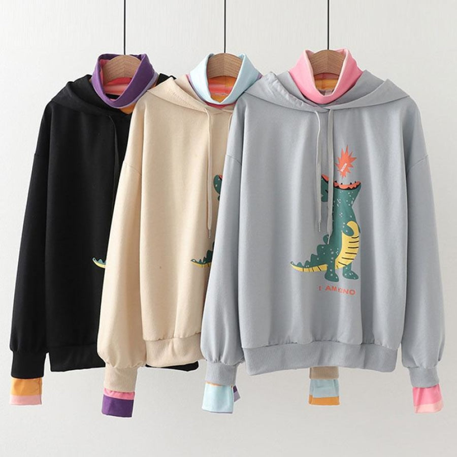 Fire Dinosaur Cartoon Collar One-Piece Sweatshirt Hoodie