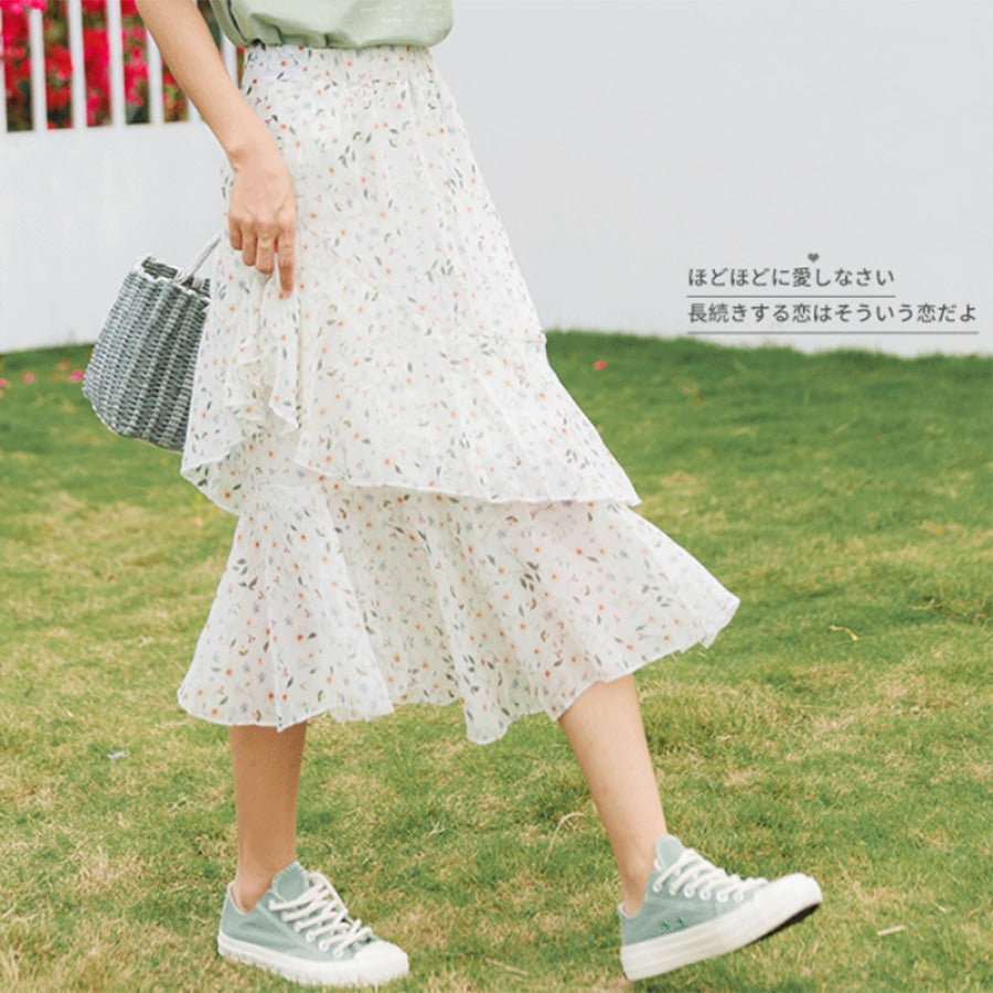 Floral Ruffle Chiffon Skirt