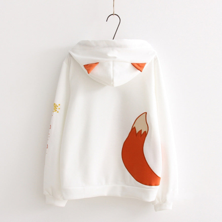 Fox With A Grass Embroidery Braid Tie Ears Hoodie J40028 Sweatshirt