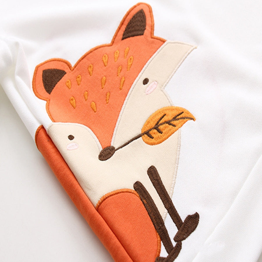 Fox With A Grass Embroidery Braid Tie Ears Hoodie J40028 Sweatshirt