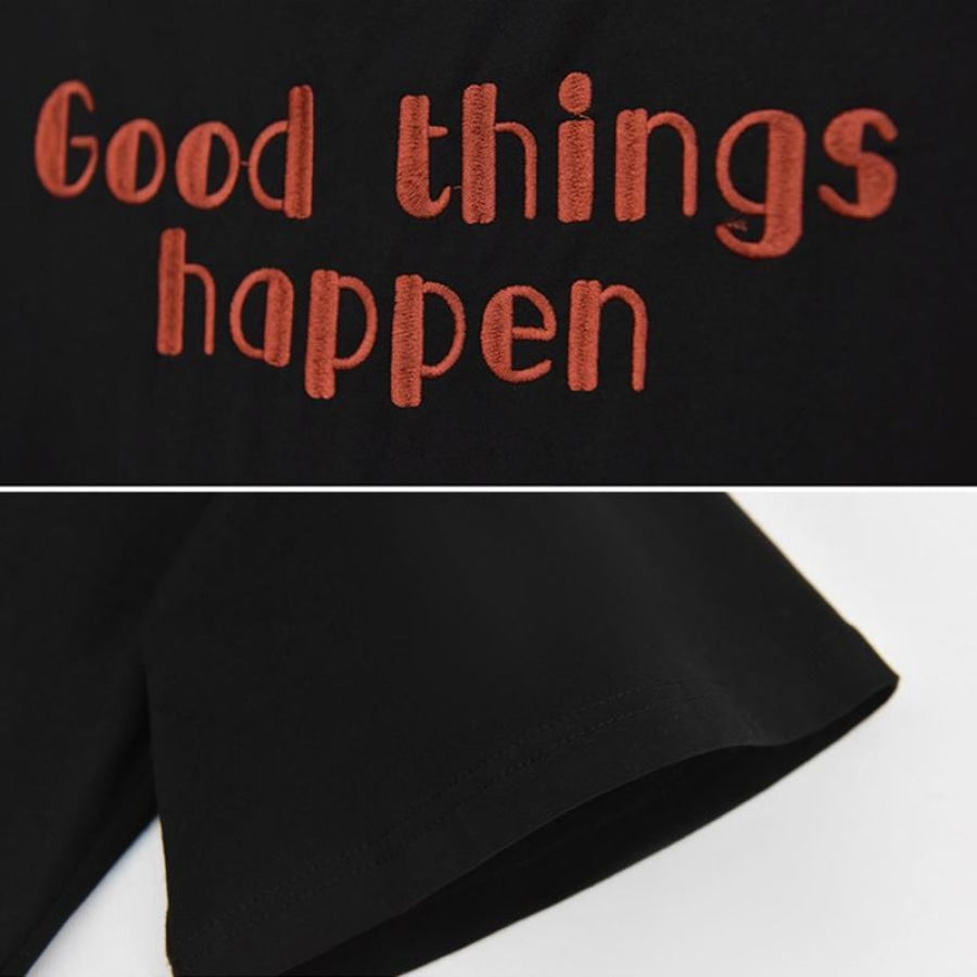 Good Things Happen Letter Cat Paw Ears Eyes Embroidery Zipper Hooded Dress