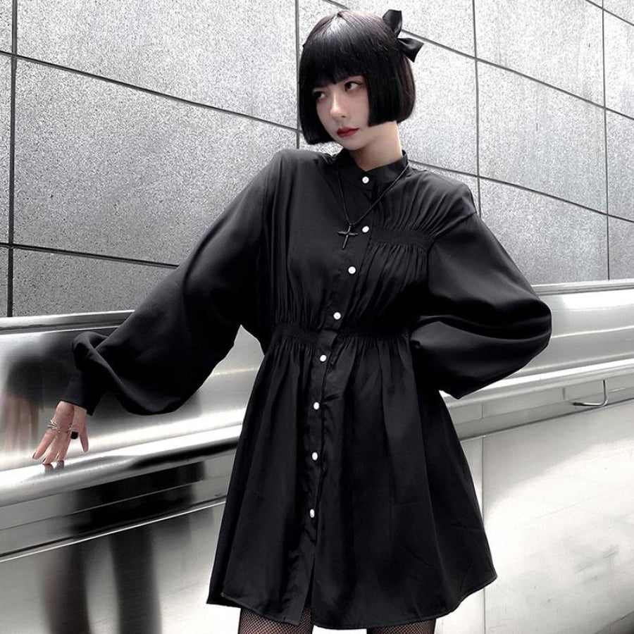 Goth Classic Button High Waist Shirt Dress