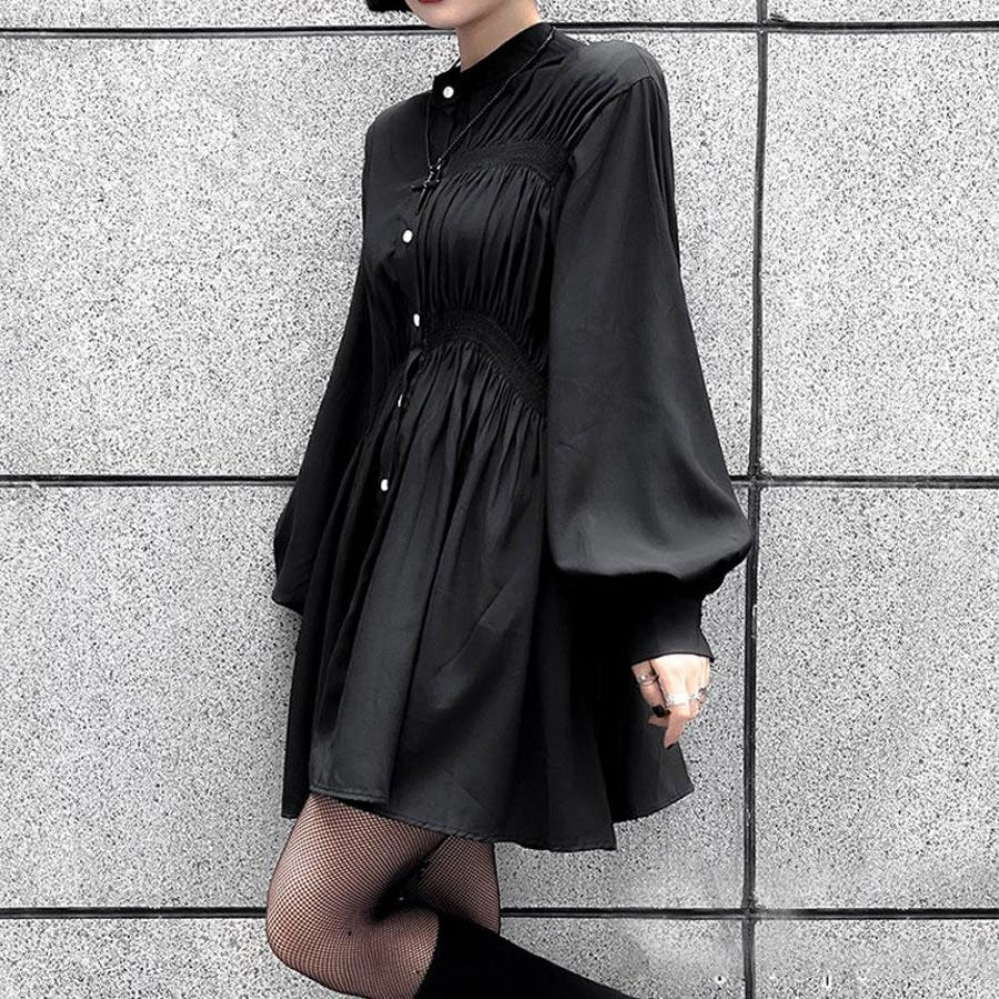 Goth Classic Button High Waist Shirt Dress