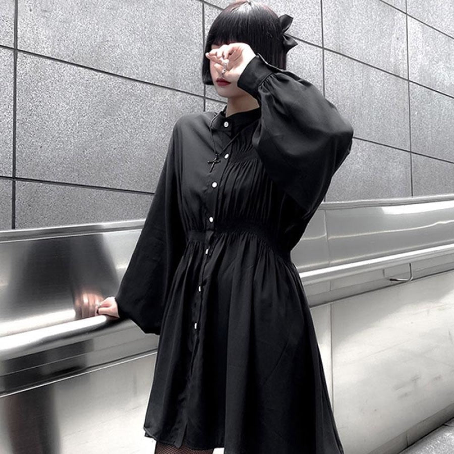 Goth Classic Button High Waist Shirt Dress