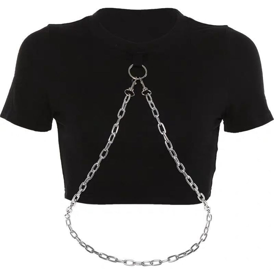 Gothic Grunge Chain Crop Top J20052 S / Short Sleeve