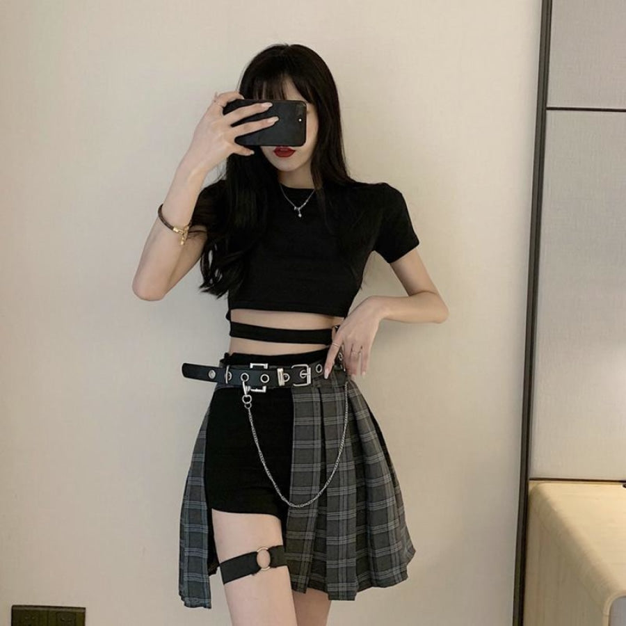 Gothic Irregular High Waist Plaid Skirt Mp006149 Dress