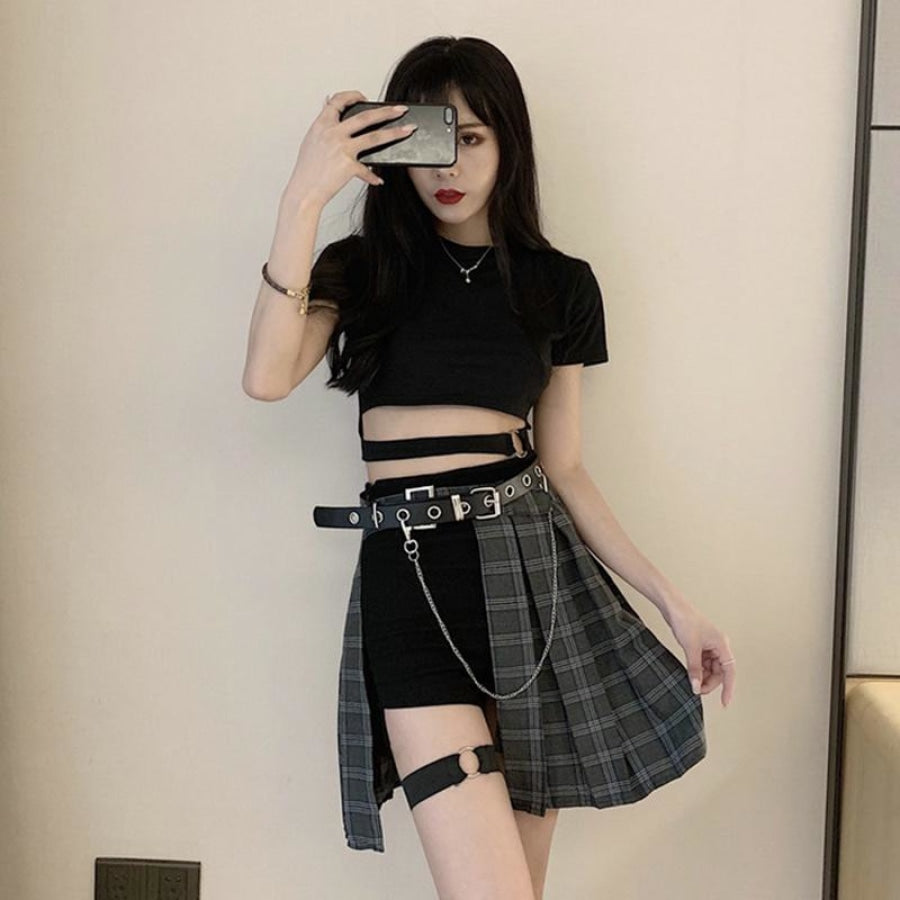 Gothic Irregular High Waist Plaid Skirt Mp006149 Dress