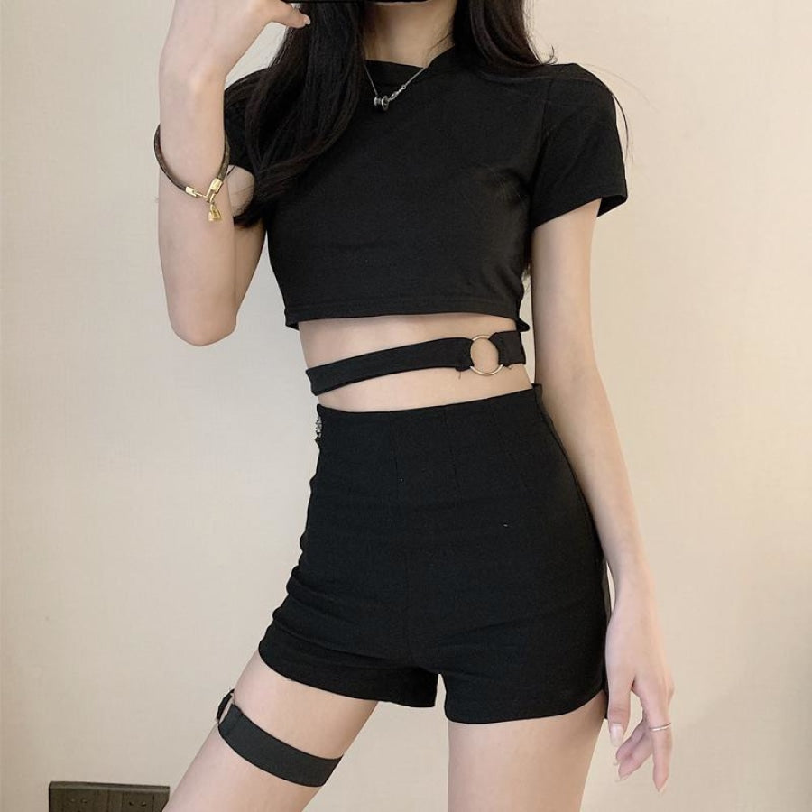 Gothic Plaid Skirt Shorts Belt Chain Irregular Hollow