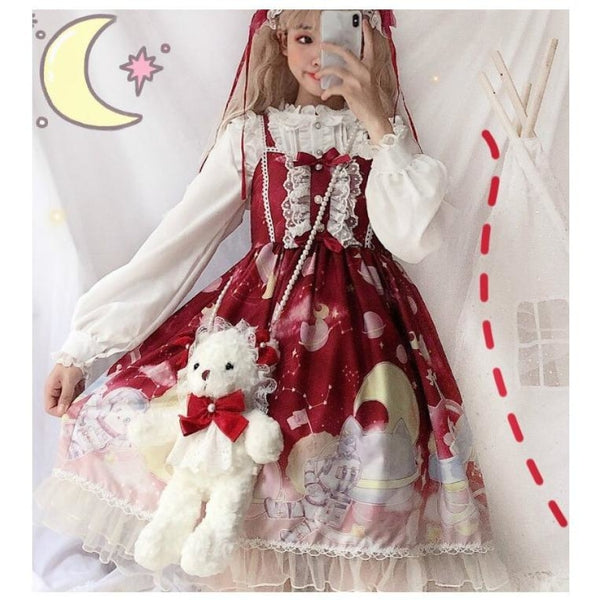 Gradient Sky Print Ruffle Lolita Kawaii Dress mp006257