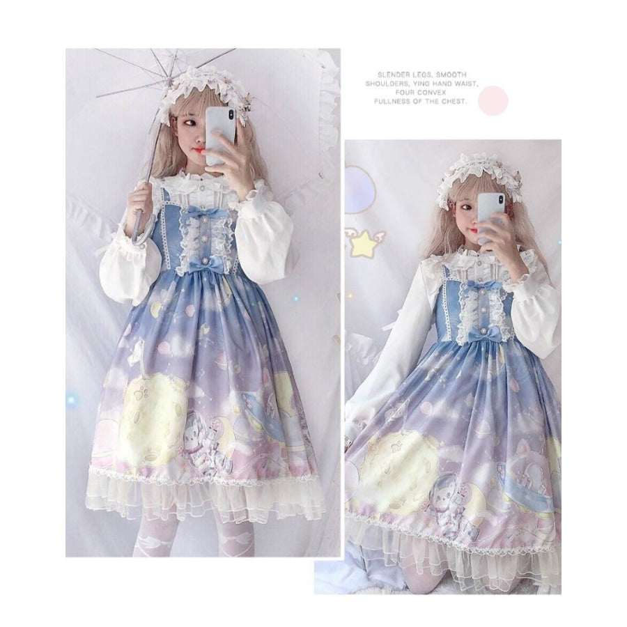 Gradient Sky Print Ruffle Lolita Kawaii Dress mp006257 - cosfun