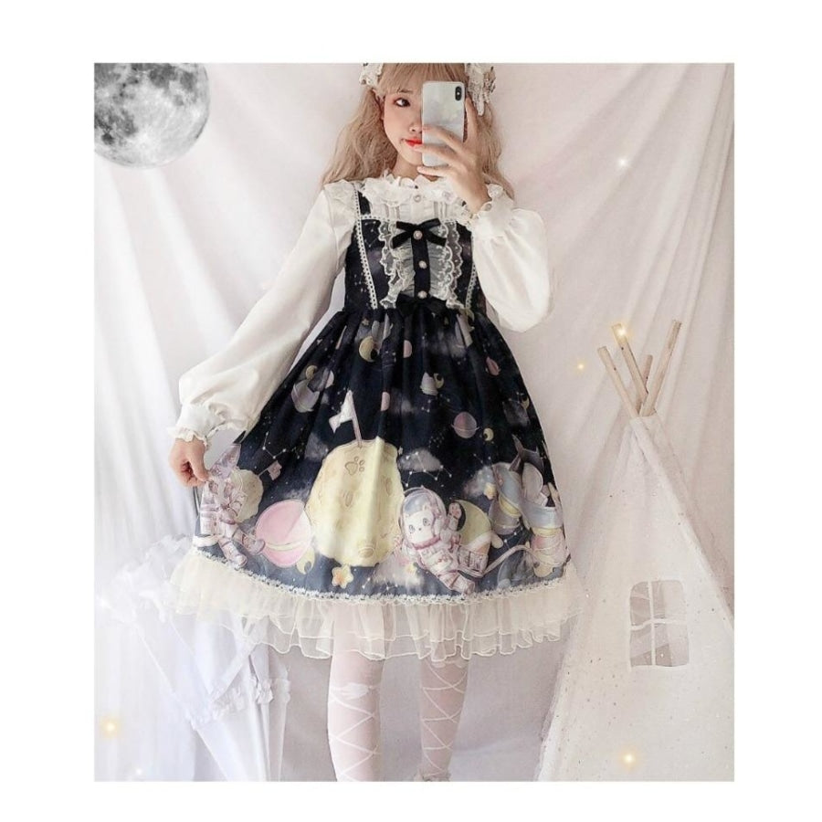  XDWZUA Kawaii Cow Print Dress Lolita Soft Girl Ruffle Strap Kawaii  Lolita Dress (Color : Sleeveless Black, Size : S) : Clothing, Shoes &  Jewelry