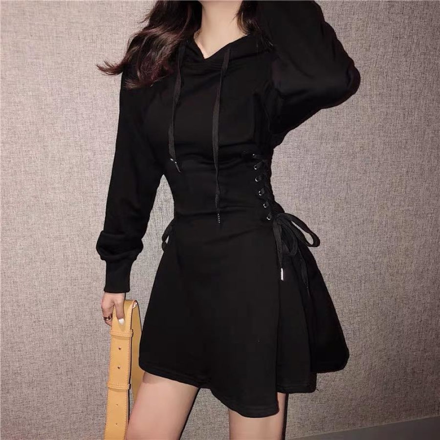 High Waist Chic Hoodie Dress J20066 Black / S Dress