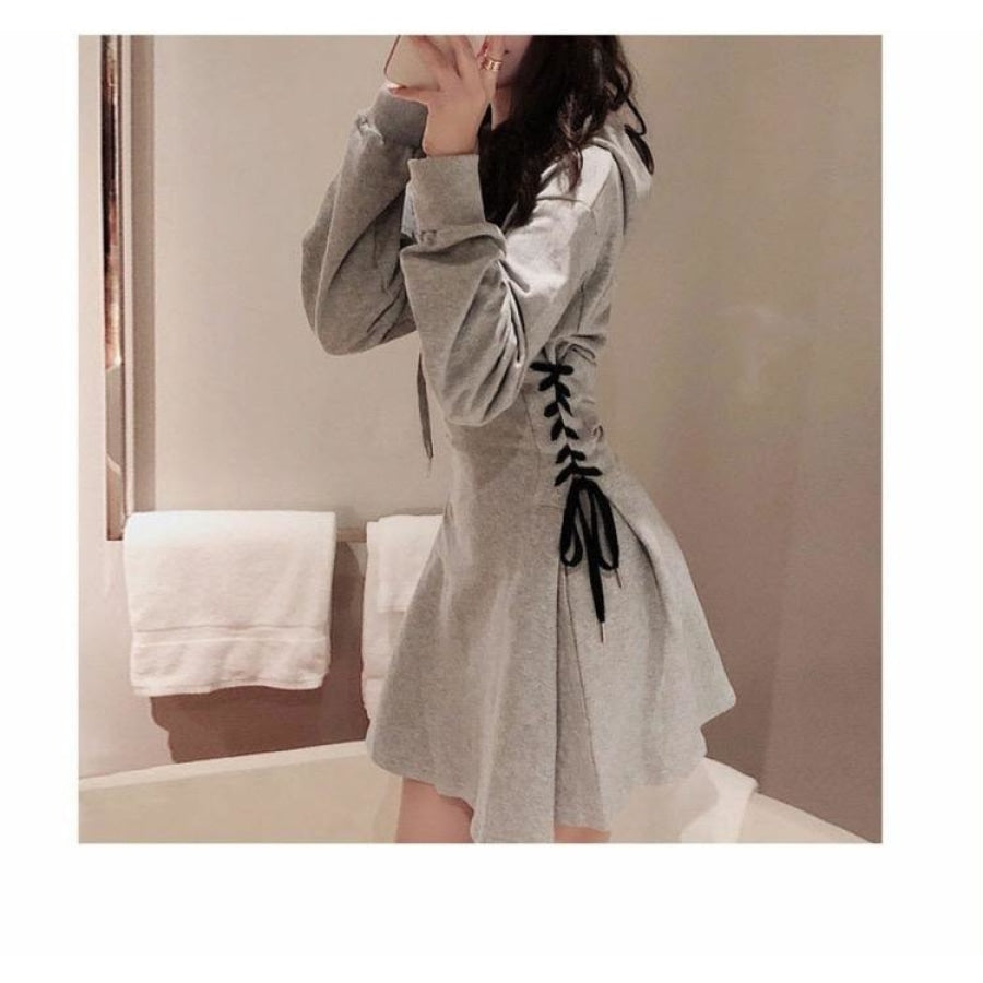 High Waist Chic Hoodie Dress J20066 Gray / S Dress