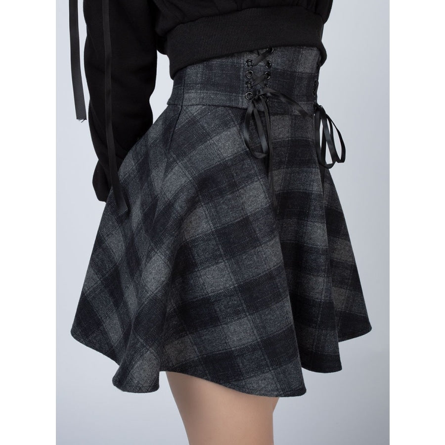 High Waist Plaid Lace Up Skirt Brigitte Mp006000 Skirt