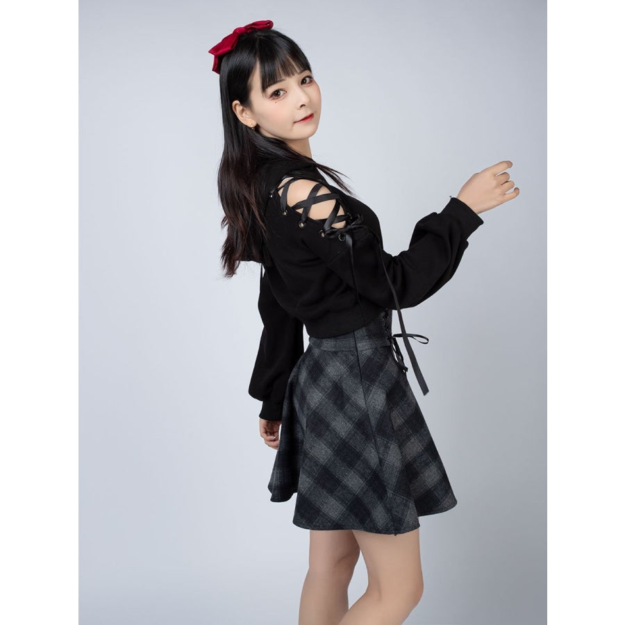 High Waist Plaid Lace Up Skirt Brigitte Mp006000 Skirt