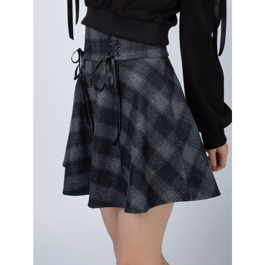 Asymmetric plaid lace outlet up tight skirted leggings