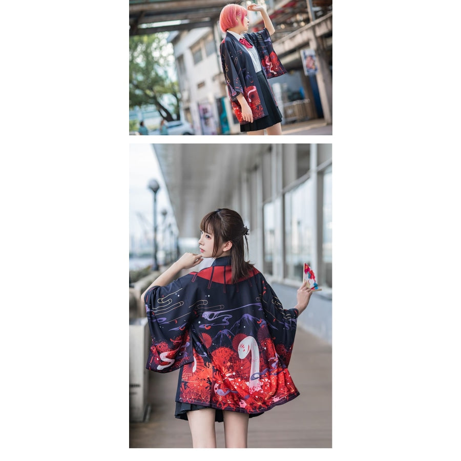 Ins Ulzzang Ancient Lethe Snake Print Haori Kimono Coat