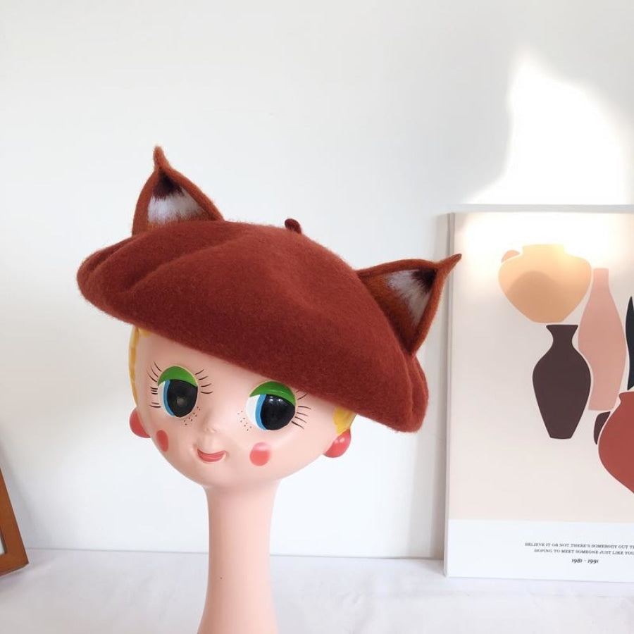 Japanese New Cute Fox Ear Caramel Woolen Beret Caps C00061 Hats&caps