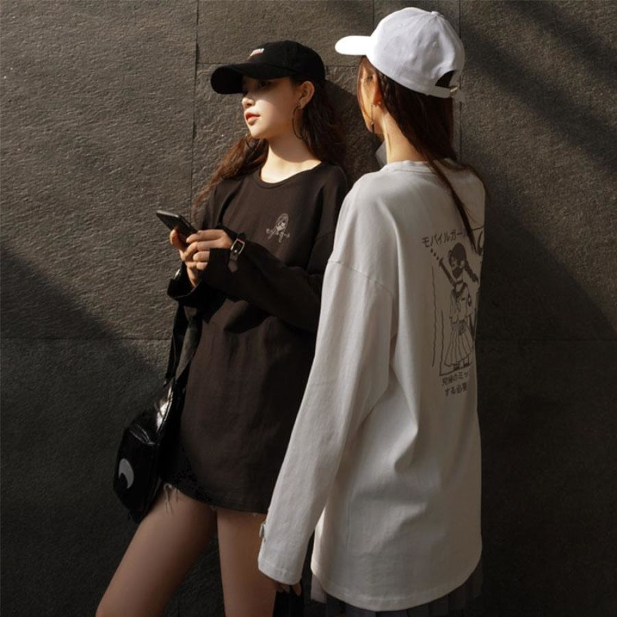 Japanese Reflective Print Buckle Oversized Sweatshirt J40235