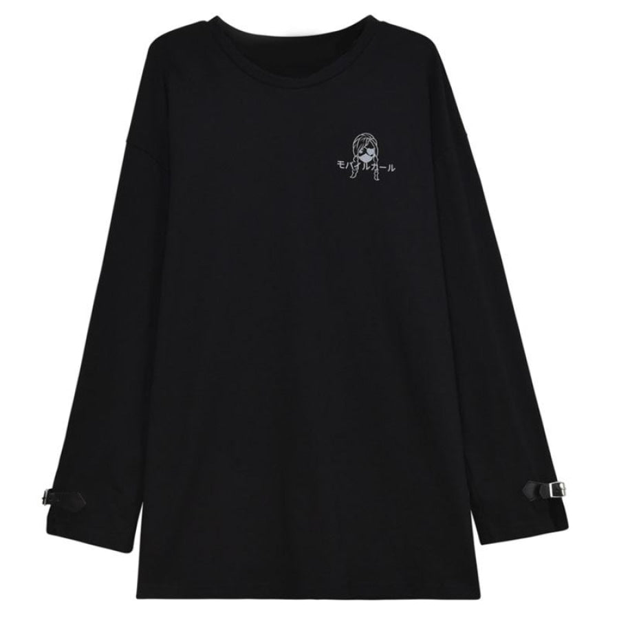 Japanese Reflective Print Buckle Oversized Sweatshirt J40235