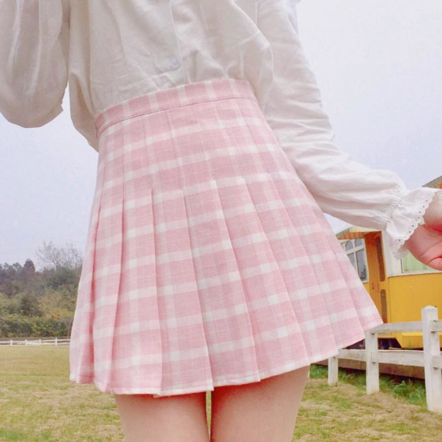 Japanese Sweet Pleated Tuck Plaid Mini Skirt Mp006161