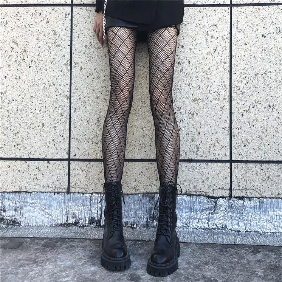 Jk Mesh Black Stockings Women Pantyhose Ultra-Thin Sexy Fishnet J50006 Small Grid / One Size