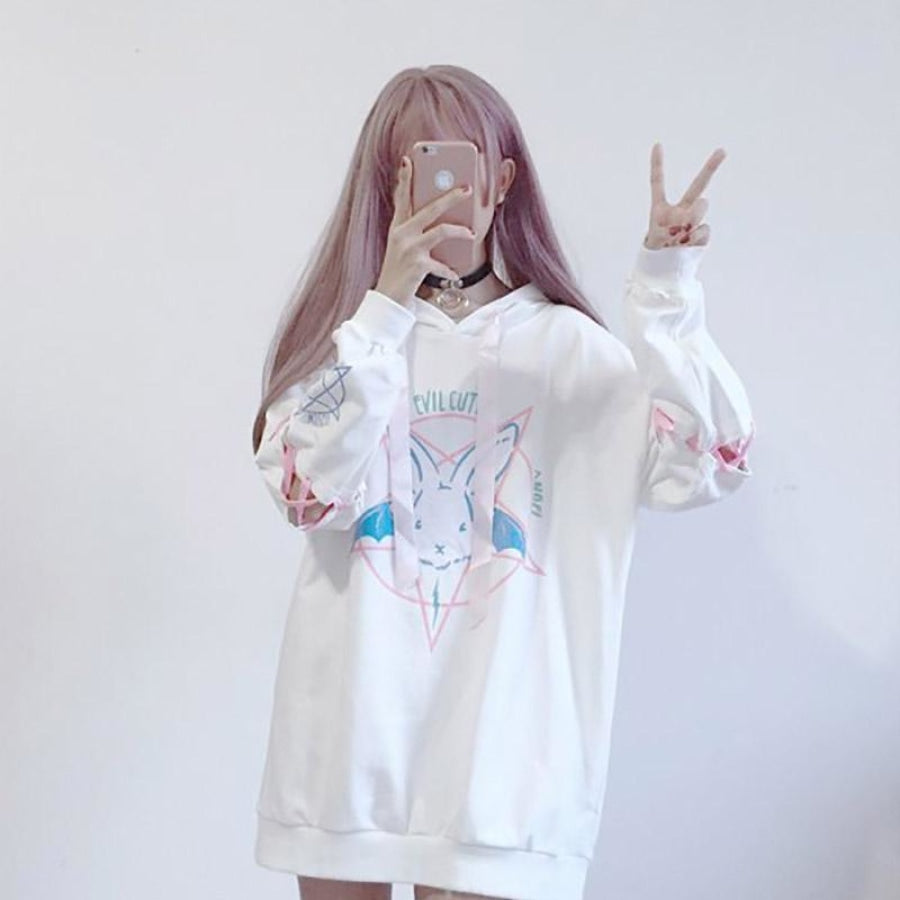 Loose Lace Up Sleeves Rabbit Hoodie Mp005932 Sweatshirt