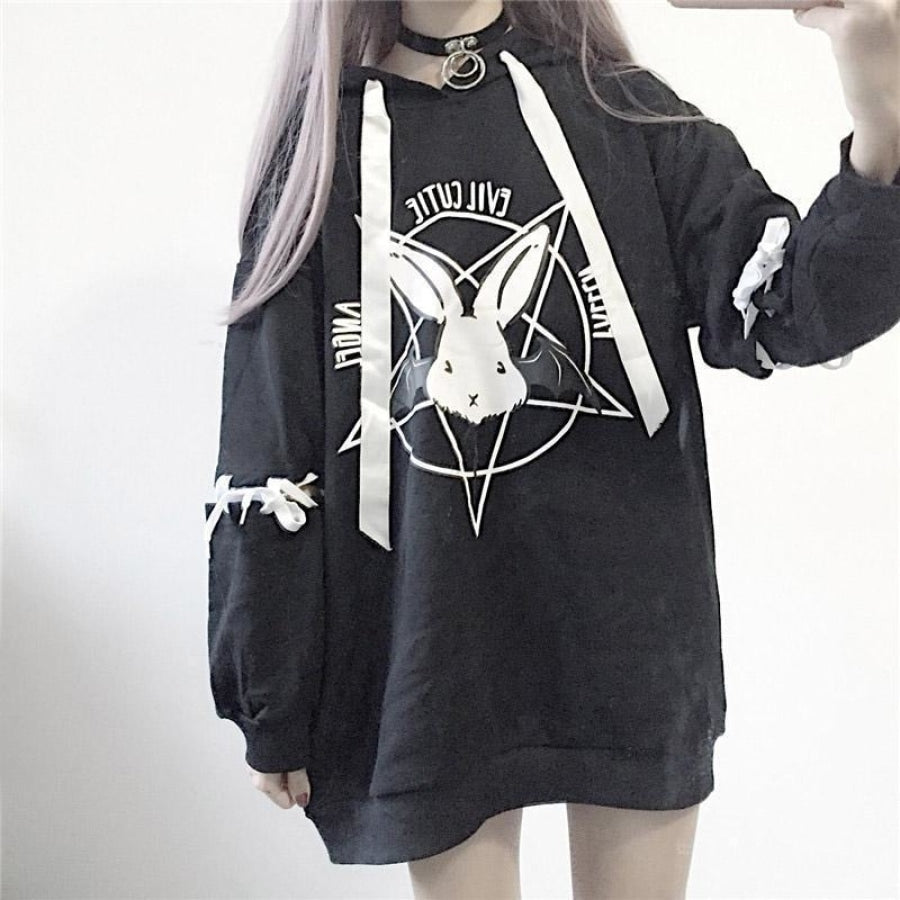 Loose Lace Up Sleeves Rabbit Hoodie Mp005932 Sweatshirt