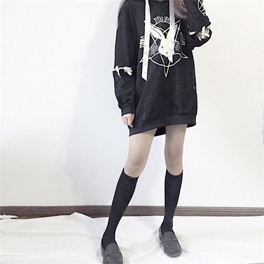 Loose Lace Up Sleeves Rabbit Hoodie Mp005932 Sweatshirt