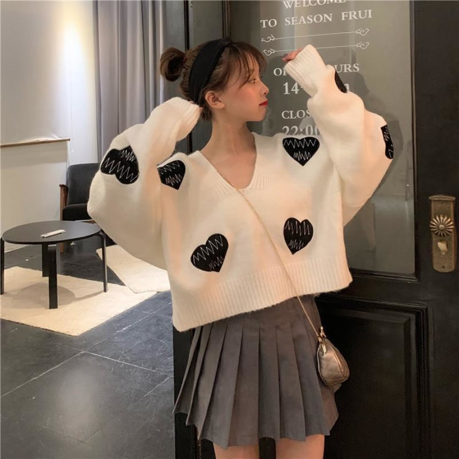 Love Heart Embroidery Ecg Loose Sweater Mp005940 Sweatshirt