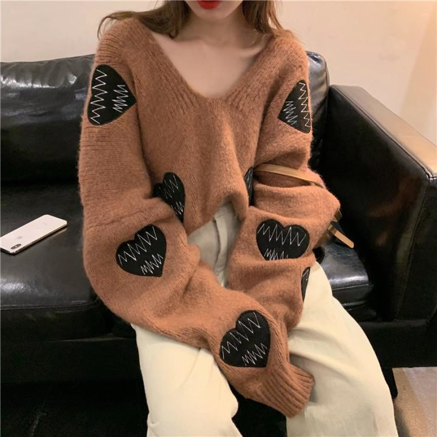 Love Heart Embroidery Ecg Loose Sweater Mp005940 Sweatshirt