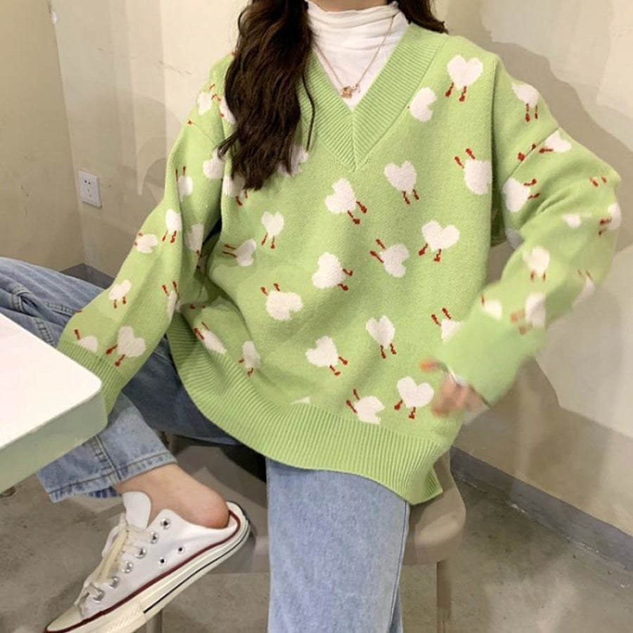 Love Heart Pattern Sweater Jumper Green / One Size Sweatshirt