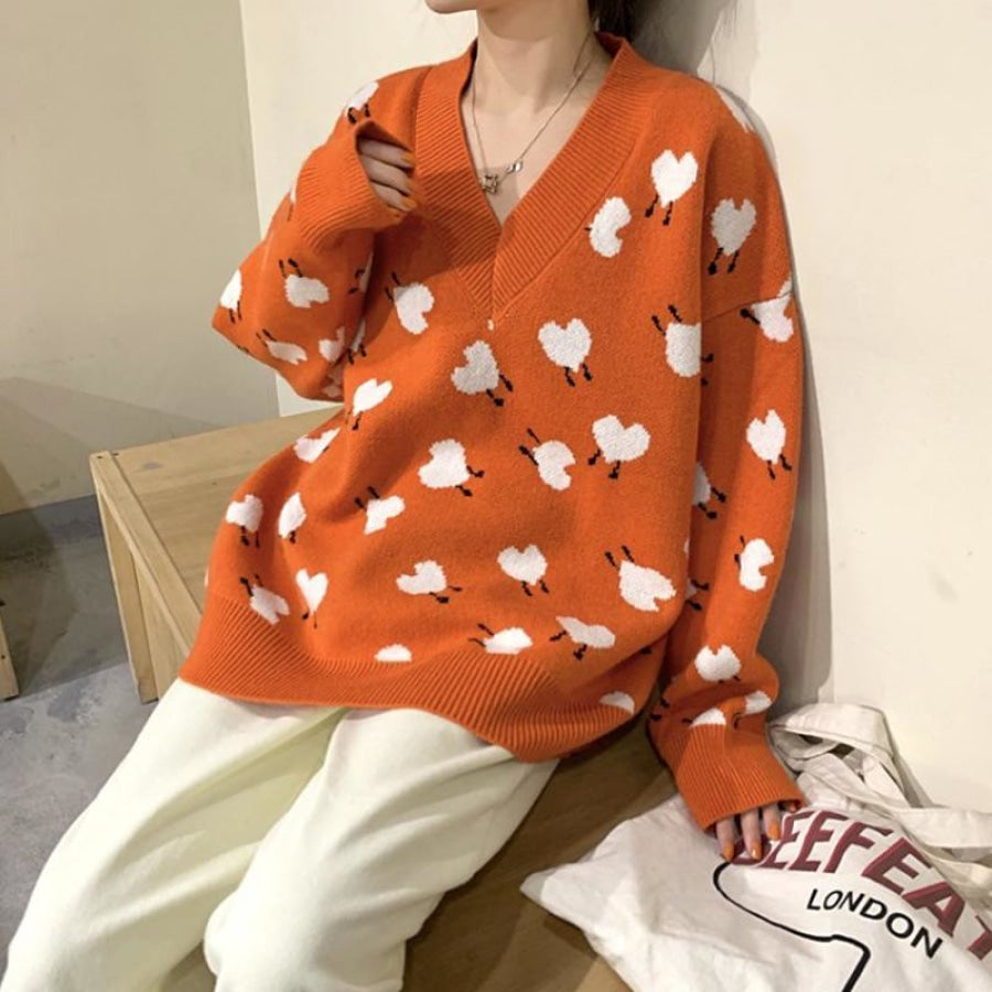 Love Heart Pattern Sweater Jumper Orange / One Size Sweatshirt