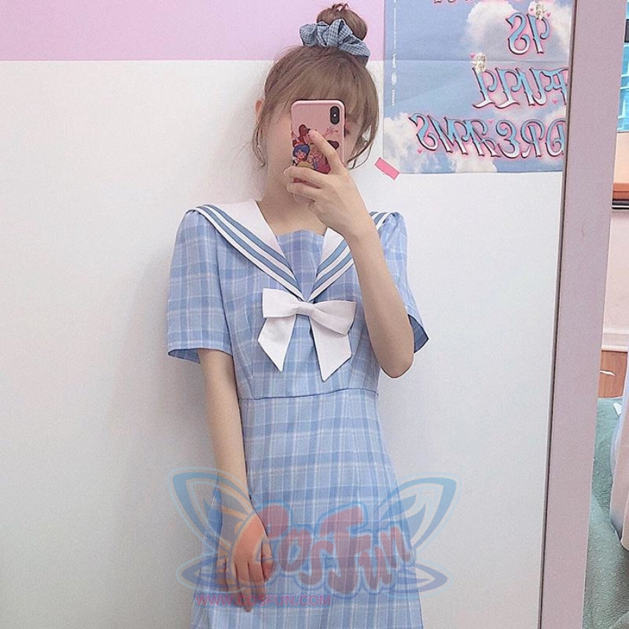 Plaid Sailor Collar Bowknot Dress