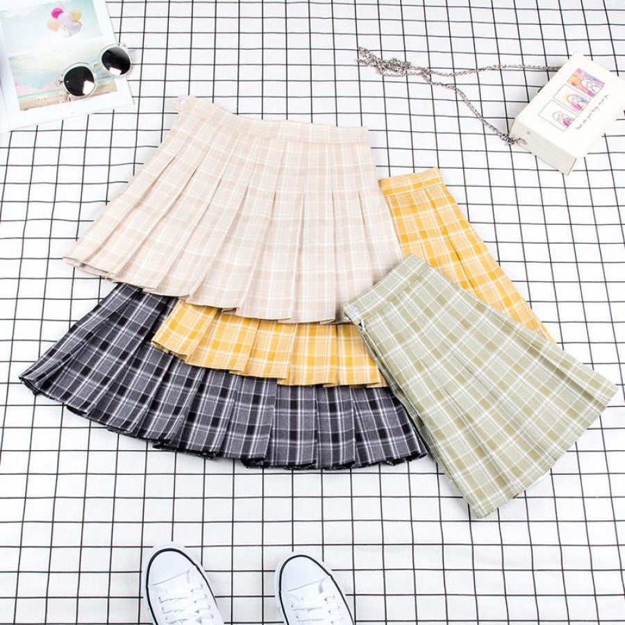 Plaid Uniform A-Line Hight Waist Pleated Skirt C00025