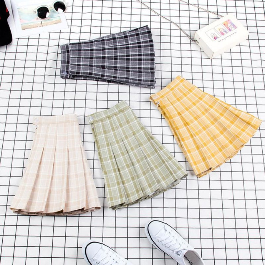 Plaid Uniform A-Line Hight Waist Pleated Skirt C00025