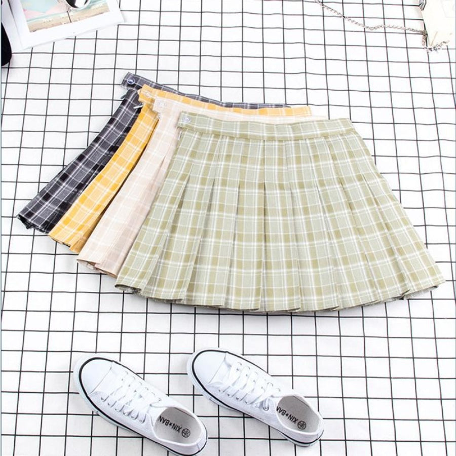 Plaid Uniform A-Line Hight Waist Pleated Skirt C00025